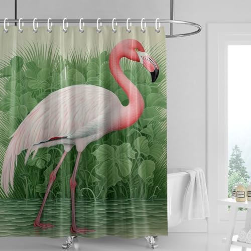 Duschvorhang 120x180 cm Rosa Grün Vogel Shower Curtains Waschbar Polyester Stoff Duschvorhang Wasserdicht Dekoration Shower Curtain mit 12 Haken Duschvorhänge Badewanne von SHFDJTL