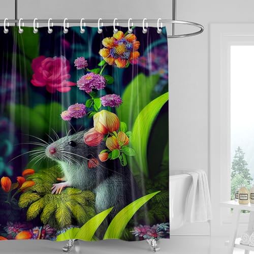 Duschvorhang 120x180 cm Tier Lila Blume Shower Curtains Waschbar Polyester Stoff Duschvorhang Wasserdicht Dekoration Shower Curtain mit 12 Haken Duschvorhänge Badewanne von SHFDJTL