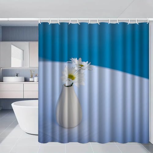 Duschvorhang 150x180 cm Blaue Vase Blumen Shower Curtains Polyester Stoff Waschbar Duschvorhänge Blickdicht Badewanne Wasserdicht Antischimmel mit 12 Duschvorhangringen von SHFDJTL