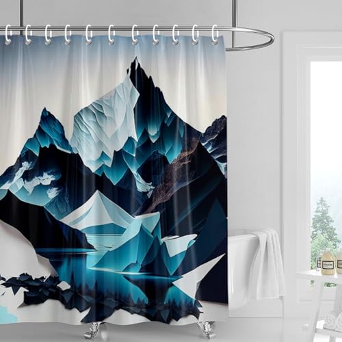 Duschvorhang 150x180 cm Blauer Berg Braun Shower Curtains Waschbar Polyester Stoff Duschvorhang Wasserdicht Dekoration Shower Curtain mit 12 Haken Duschvorhänge Badewanne von SHFDJTL