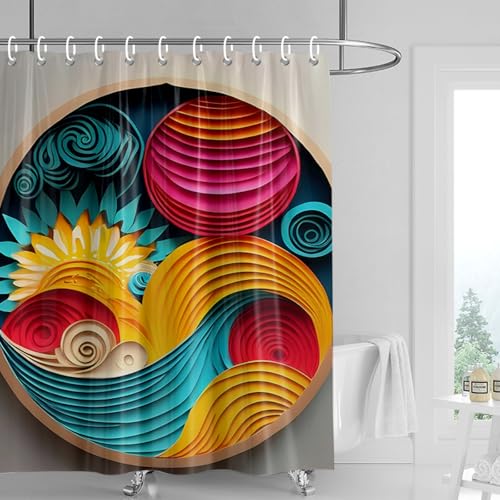 Duschvorhang 150x180 cm Goldbraune Mandala Shower Curtains Waschbar Polyester Stoff Duschvorhang Wasserdicht Dekoration Shower Curtain mit 12 Haken Duschvorhänge Badewanne von SHFDJTL