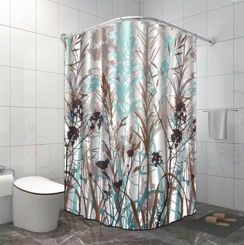 Duschvorhang 150x180 cm Grün Braun Blumen Shower Curtains Polyester Stoff Waschbar Duschvorhänge Blickdicht Badewanne Wasserdicht Antischimmel mit 12 Duschvorhangringen von SHFDJTL