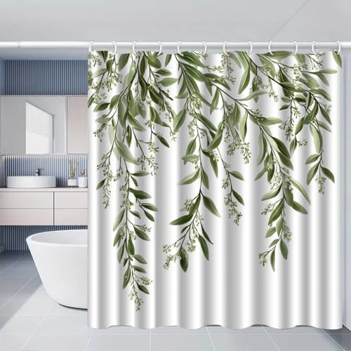 Duschvorhang 150x180 cm Grüne Blattblume Shower Curtains Polyester Stoff Waschbar Duschvorhänge Blickdicht Badewanne Wasserdicht Antischimmel mit 12 Duschvorhangringen von SHFDJTL