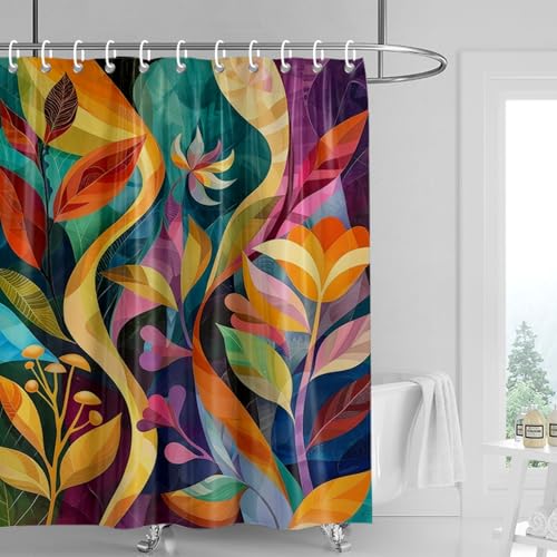 Duschvorhang 150x180 cm Tropische Purpurgrün Shower Curtains Waschbar Polyester Stoff Duschvorhang Wasserdicht Dekoration Shower Curtain mit 12 Haken Duschvorhänge Badewanne von SHFDJTL