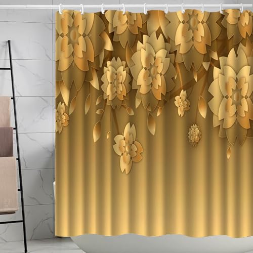 Duschvorhang 180x180 cm Braune Retro Blume Shower Curtains Polyester Stoff Waschbar Duschvorhänge Blickdicht Badewanne Wasserdicht Antischimmel mit 12 Duschvorhangringen von SHFDJTL