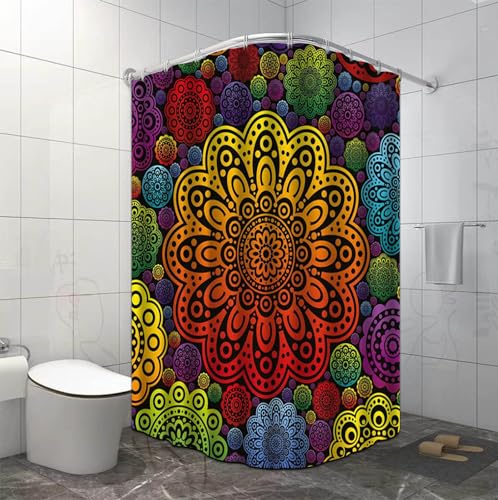 Duschvorhang 180x180 cm Mandala Gelb Lila Shower Curtains Polyester Stoff Waschbar Duschvorhänge Blickdicht Badewanne Wasserdicht Antischimmel mit 12 Duschvorhangringen von SHFDJTL