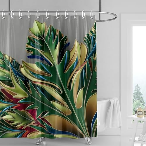 Duschvorhang 180x180 cm Orange Blätter Blau Shower Curtains Waschbar Polyester Stoff Duschvorhang Wasserdicht Dekoration Shower Curtain mit 12 Haken Duschvorhänge Badewanne von SHFDJTL