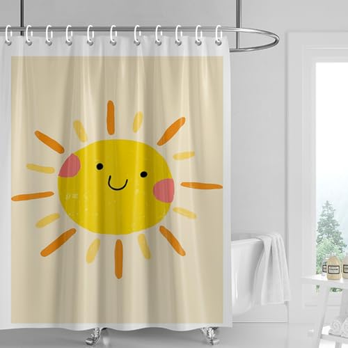 Duschvorhang 180x180 cm Orange Sonne Gelb Shower Curtains Waschbar Polyester Stoff Duschvorhang Wasserdicht Dekoration Shower Curtain mit 12 Haken Duschvorhänge Badewanne von SHFDJTL