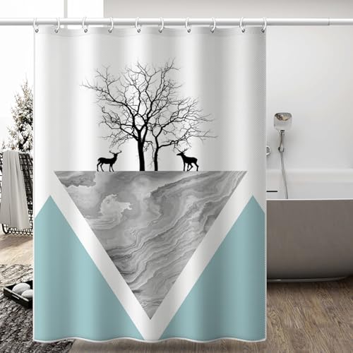 Duschvorhang 180x200 cm Grau Baum Hirsch Shower Curtains Waschbar Polyester Stoff Duschvorhang Wasserdicht Dekoration Shower Curtain mit 12 Haken Duschvorhänge Badewanne von SHFDJTL