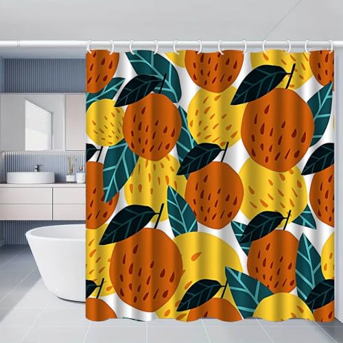 Duschvorhang 180x200 cm Retro Gelb Orange Shower Curtains Polyester Stoff Waschbar Duschvorhänge Blickdicht Badewanne Wasserdicht Antischimmel mit 12 Duschvorhangringen von SHFDJTL
