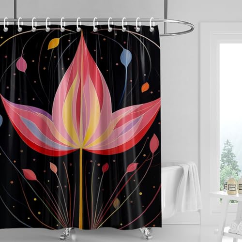 Duschvorhang 180x200 cm Rote Gelbe Blumen Shower Curtains Waschbar Polyester Stoff Duschvorhang Wasserdicht Dekoration Shower Curtain mit 12 Haken Duschvorhänge Badewanne von SHFDJTL