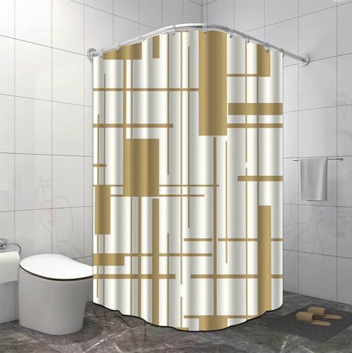 Duschvorhang 180x200 cm Senfgelbe Geometrie Shower Curtains Polyester Stoff Waschbar Duschvorhänge Blickdicht Badewanne Wasserdicht Antischimmel mit 12 Duschvorhangringen von SHFDJTL