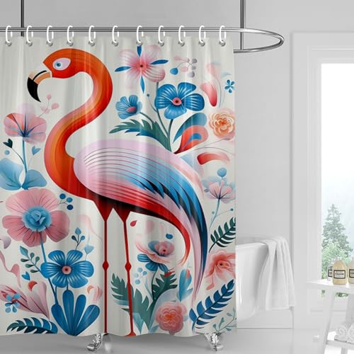 Duschvorhang 180x220 cm Blaue Rote Blumen Shower Curtains Waschbar Polyester Stoff Duschvorhang Wasserdicht Dekoration Shower Curtain mit 12 Haken Duschvorhänge Badewanne von SHFDJTL