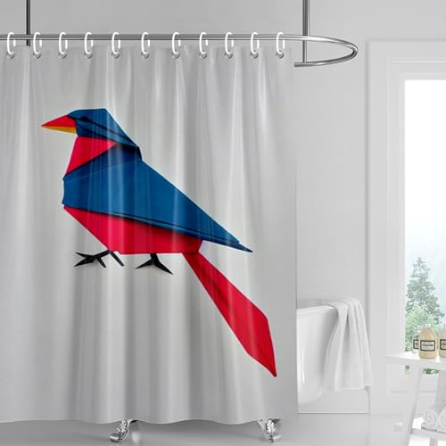 Duschvorhang 180x220 cm Blauer Roter Vogel Shower Curtains Waschbar Polyester Stoff Duschvorhang Wasserdicht Dekoration Shower Curtain mit 12 Haken Duschvorhänge Badewanne von SHFDJTL