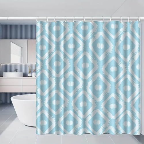 Duschvorhang 180x220 cm Elegante Blaue Geometrie Shower Curtains Polyester Stoff Waschbar Duschvorhänge Blickdicht Badewanne Wasserdicht Antischimmel mit 12 Duschvorhangringen von SHFDJTL