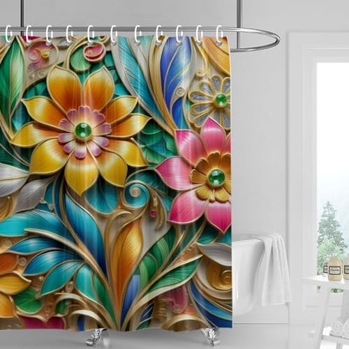 Duschvorhang 180x220 cm Gelb Blau Grün Shower Curtains Waschbar Polyester Stoff Duschvorhang Wasserdicht Dekoration Shower Curtain mit 12 Haken Duschvorhänge Badewanne von SHFDJTL