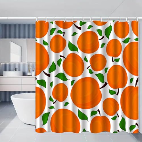 Duschvorhang 180x220 cm Orange Fruchtblätter Shower Curtains Polyester Stoff Waschbar Duschvorhänge Blickdicht Badewanne Wasserdicht Antischimmel mit 12 Duschvorhangringen von SHFDJTL