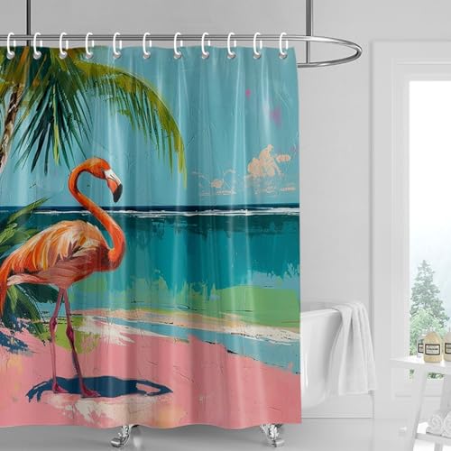 Duschvorhang 180x220 cm Orangeblaue Blume Shower Curtains Waschbar Polyester Stoff Duschvorhang Wasserdicht Dekoration Shower Curtain mit 12 Haken Duschvorhänge Badewanne von SHFDJTL