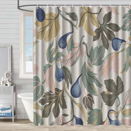 Duschvorhang 90x180 cm Blaue Grüne Blätter Shower Curtains Polyester Stoff Waschbar Duschvorhänge Blickdicht Badewanne Wasserdicht Antischimmel mit 12 Duschvorhangringen von SHFDJTL