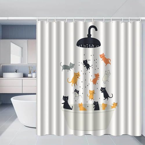 Duschvorhang 90x180 cm Schwarze Badekatze Shower Curtains Polyester Stoff Waschbar Duschvorhänge Blickdicht Badewanne Wasserdicht Antischimmel mit 12 Duschvorhangringen von SHFDJTL