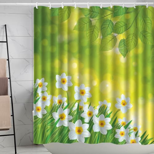 Duschvorhang 90x180 cm Smaragdgröne Blumen Shower Curtains Polyester Stoff Waschbar Duschvorhänge Blickdicht Badewanne Wasserdicht Antischimmel mit 12 Duschvorhangringen von SHFDJTL