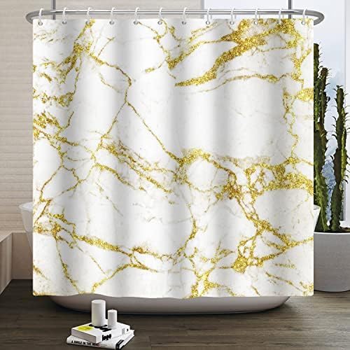 Duschvorhang Goldener Weißer Marmor Shower Curtains Anti-Schimmel Duschvorhänge Waschbar Duschvorhang Wasserdicht Duschvorhang Badewanne Badvorhang mit 12 Duschvorhängeringen (180x180cm) von SHFDJTL