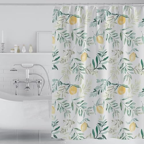 Duschvorhang Grünes Blatt Zitrone Shower Curtains Anti-Schimmel Duschvorhänge Waschbar Duschvorhang Wasserdicht Duschvorhang Badewanne Badvorhang mit 12 Duschvorhängeringen (180x200cm) von SHFDJTL