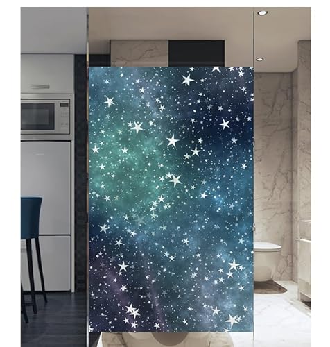 Fensterfolie Blaue Grüne Sterne Milchglasfolie ohne Klebstoff Fensterfolie Blickdicht Folie Fenster Sichtschutz Anti UV Klebefolie Fenster Zuhause Büro Sichtschutzfolie Fenster 60x200cm von SHFDJTL