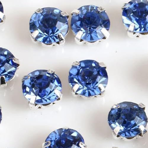 Steintropfen-Nähen, Kristalle, runde Glas-Strasssteine ​​mit Kralle for Aufnähen, Kristallstein-Strass-Diamant-Metall-Basisschnalle for Kleidung (rot)(Light Blue) von SHFOHGKJ
