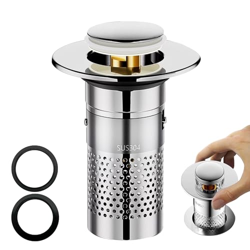 1 Pcs Universal Waschbecken Abflussstopfen,304 Edelstahl Abflusssieb,Messing Bounce Core Push Abflussstopfen,Ablauf Waschbecken mit Sieb,ür Bad und Küchenbecken(33-40mm Silberfarben) von SHFYFHS