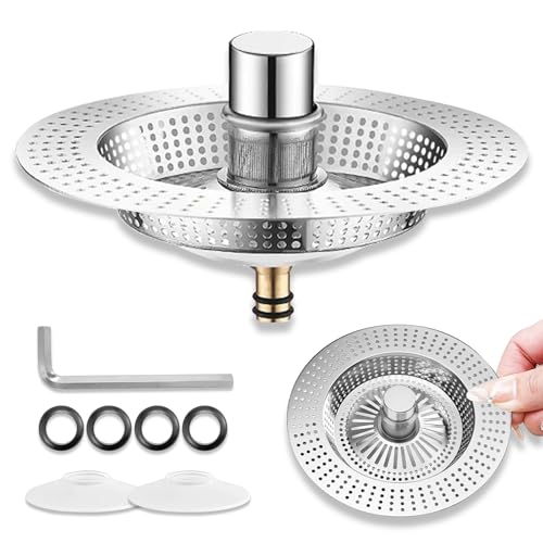 1 Set Küchen Spülbecken Stöpsel, Pop up 3-in-1 Stöpsel für Spülbecken, Pop up Abflussstopfen Küchenspüle, Abflusssieb höhenverstellbar, universeller Spülensieb, Stöpsel für Spülbecken (76-85mm). von SHFYFHS