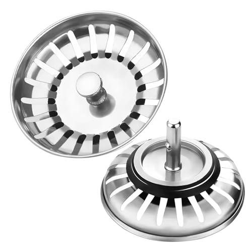 2 Stück Küchenspüle Sieb, Spülbecken Siebkörbchen Edelstahl Spülbecken, Edelstahl Spülbecken Sieb Stopper, Abflussstopfen, Siebkörbchen Spüle,für Exzenter-Bedienung, Küchenspüle Sieb Antiblocking 79mm von SHFYFHS