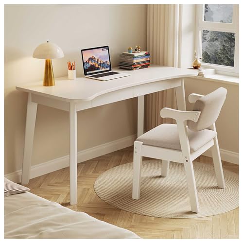 SHGDAIO Gebogener Schreibtisch, Massivholz-Schreibtisch, moderner Schreibtisch mit Schubladen, 2 Schubladen und 1 Stuhl, für Büro, Lernen, Malen, weiß, 100 cm von SHGDAIO