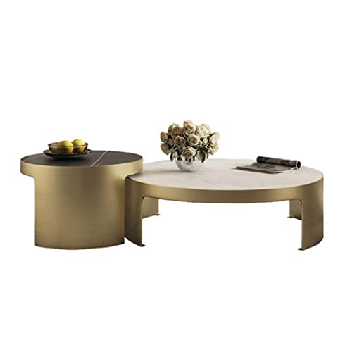 SHGDAIO Kleiner Couchtisch aus Metall im modernen Design, Tischplatte aus weißem Schiefer, Wohnzimmer-Mitteltisch, Wohnmöbel von SHGDAIO