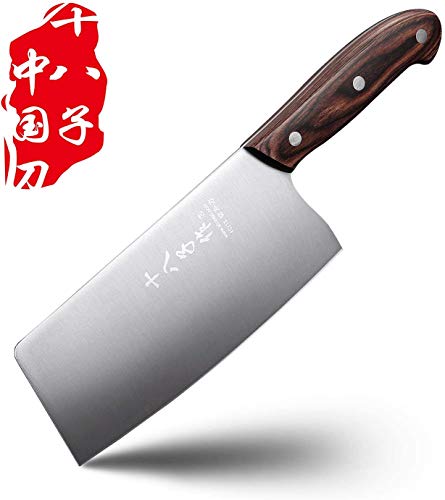 SHI BA ZI ZUO Chinesisches Messer, Gemüse- und Fleischmesser, 17 cm, Edelstahl, Hackbeil, Holzgriff mit mäßigem Gewicht von SHI BA ZI ZUO