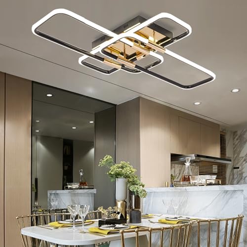 Moderne LED-Deckenleuchte, Unterputz-Deckenleuchte für Wohnzimmer und Schlafzimmer, Dimmbare Schwarze Moderne Deckenleuchte für Wohnzimmer 3000–6500 K mit Fernbedienung, Erhellt Raumbeleuchtung von SHIANDAR