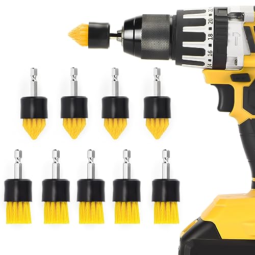 SHIELDPRO 10 Stück 2,5 cm Bohrerbürstenaufsatz-Set, Detailing-Pinsel für Ecken, Fliesen und Fugen, Reinigungsbürsten für Akku-Bohrer, 5 konische und 5 flache kleine Bürsten von SHIELDPRO