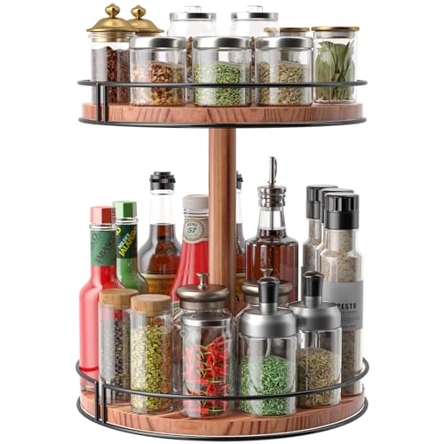 Lazy Susan Organizer mit 2 Ebenen, Drehteller, Gewürzregal, 27,9 cm, Holz, Lazy Susan, drehbar, für Schrank, Speisekammer, Küche, Arbeitsplatte, Esstisch, Schrank Aufbewahrung von SHIISEWE