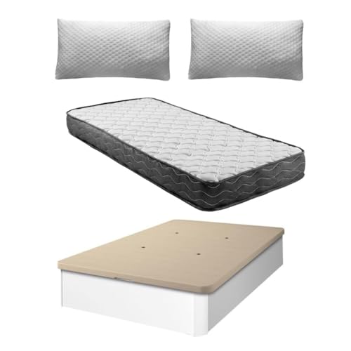 SHIITO Schlafset: Matratze mit hoher Dichte 150 x 190 cm + Boxspringbett mit 3D-Deckel und weißem Finish + 2 viskoelastische Kissen 75 | überlegener Komfort und geräumiger Stauraum SHIITO Schlafset: Matratze mit hoher Dichte 150 x 190 cm + Boxspringbett mit 3D-Deckel und weißem Finish + 2 viskoelastische Kissen 75 | überlegener Komfort und geräumiger Stauraum von SHIITO