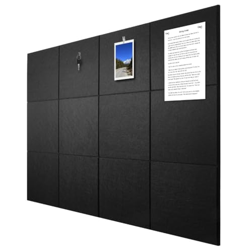 120 x 90 cm große Filzwandbinder Korktafeln mit 30 Stiften, 12 Stück, selbstklebende Wandpaneele für DIY-Fotos, Memos, Heimbüro, Pinnwand (schwarz) von SHIJHUI
