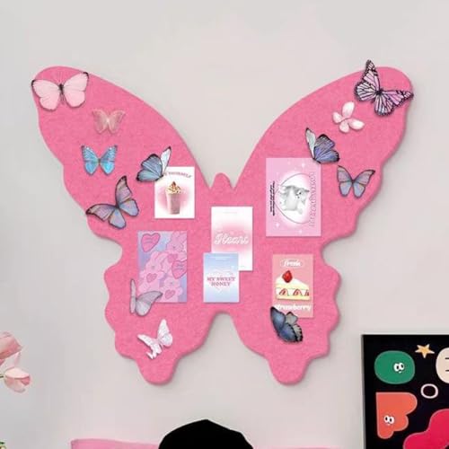 Filz-Pinnwand, 40 x 48 cm, 3D-Schmetterling, dekorative Korktafel, Alternative für Wände, rahmenloses Display, Wandpaneel für Notizen, Fotos, Zeitpläne (Rosa) von SHIJHUI