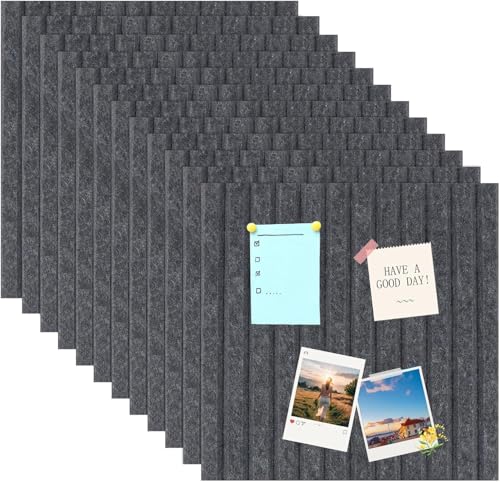 Quadratische Filz-Pinnwand, 30 x 30 cm, 12 Stück, selbstklebende Korktafel, Alternative, DIY-Filz-Wandfliesen, Foto-Display, Pinnwand für Zuhause, Büro, Schule (dunkelgrau) von SHIJHUI