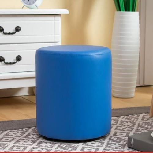 SHIJHUI Pouf aus PU-Leder, Ottomane, Fußstütze, für Wohnzimmer, unter dem Schreibtisch, rundes Gästesitzkissen, kratzfeste Fußstütze, Hocker für Sitzsack, Blau, 40 cm hoch x 31 cm breit von SHIJHUI