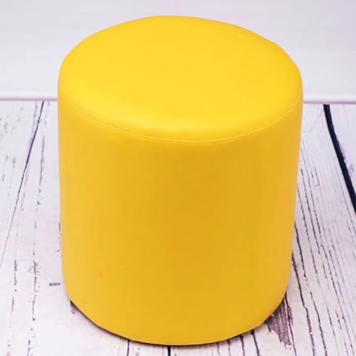 SHIJHUI Pouf aus PU-Leder, Ottomane, Fußstütze, für Wohnzimmer, unter dem Schreibtisch, rundes Gästesitzkissen, kratzfeste Fußstütze, Hocker für Sitzsack, Gelb, 40 cm hoch x 31 cm breit von SHIJHUI