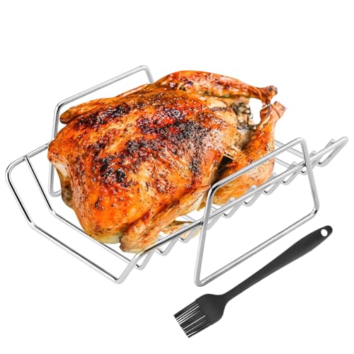 SHIKORI BBQ Rib Rack for Smoker, Rib and Roast Racks for Smoking and Grilling, Turkey Roasting Rack Accessories, Dual Purpose Stainless Roaster Rack Works for 45.7 cm or Larger Grills (Silver) von SHIKORI
