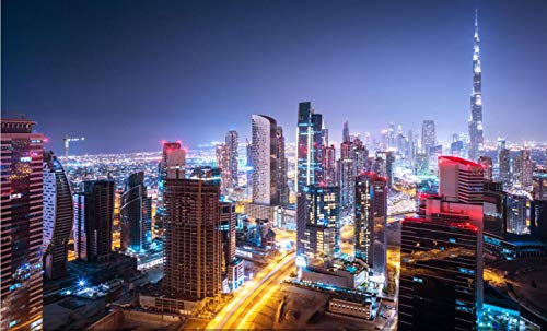 SHILIHOME Die geschäftige Nachtansicht von Dubai-Hochhäusern Malen nach Zahlen DIY einzigartig von SHILIHOME