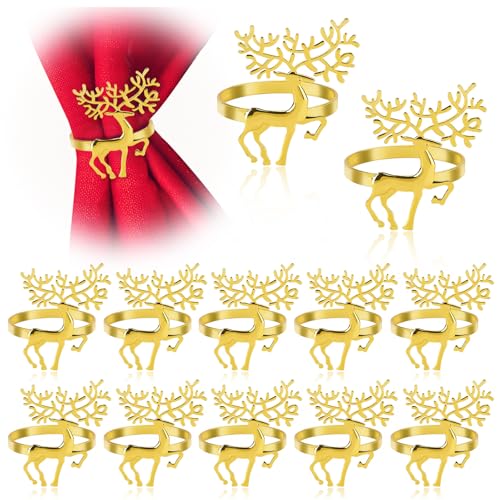 12 Stück Weihnachten Rentier Serviettenringe Gold, Weihnachtselch Serviettenring Metall, Weihnachten Serviettenhalter Serviettenschnalle für Weihnachten Abendessen Hochzeit Thanksgiving Partei von SHILIPAIJC