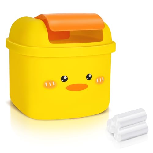 Mini Tischmülleimer mit Deckel, Süßer Cartoon Mülleimer Klein, Schreibtisch Tischabfalleimer Tragbarer mit Müllbeuteln, Tisch Mülleimer Papierkorb KäSten für BüRos, Kinderzimmer, Wohnzimmer (Gelb) von SHILIPAIJC