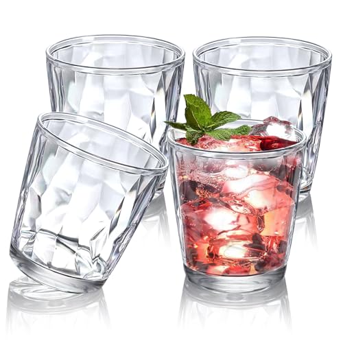 SHILIPAIJC 4 Stück Trinkgläser Set 310ml, Wassergläser Kunststoff Wiederverwendbar, Acryl Whiskey Gläser Set Cocktail Gläser Trinkglas für Saft Rotwein Milch Latte Macchiato Partei von SHILIPAIJC