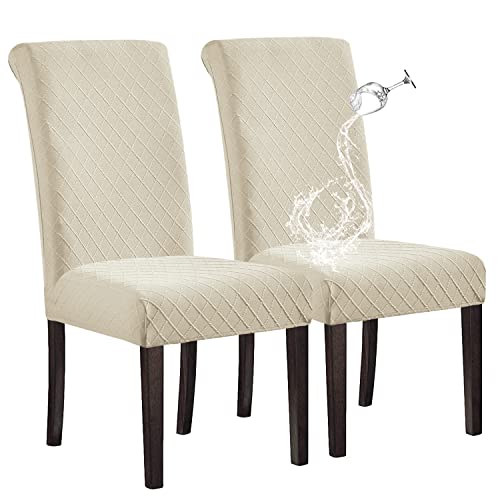 SHILV. HOME 100% Wasserdicht Esszimmer Stuhl Abdeckung Stretch Jacquard Parsons Stuhl Slipcover Abnehmbar Waschbar Stuhl Protector (Beige,Set of 2) von SHILV. HOME